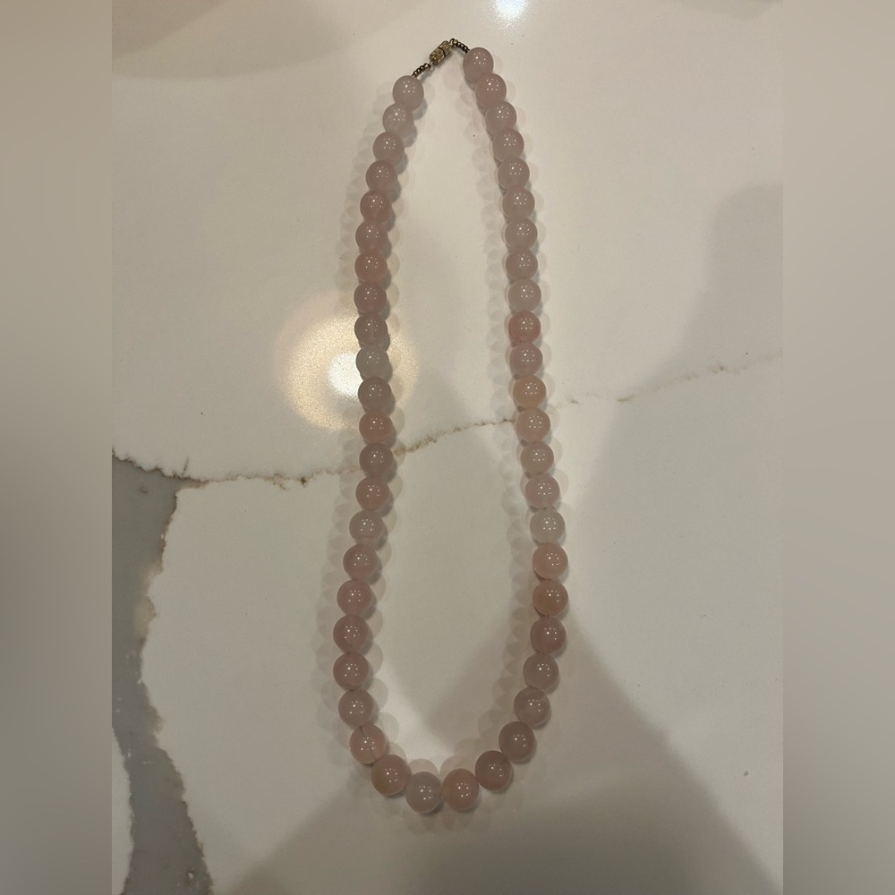 Vintage pink rose quartz beaded necklace